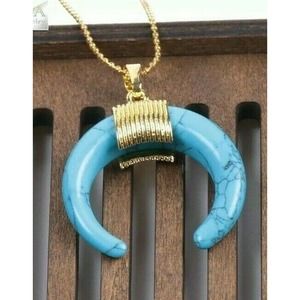 Blue Necklace Turquoise Horn Crescent Gold Chain